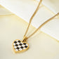 Checkerboard Heart Pendant Chain Necklace - TEXVIN