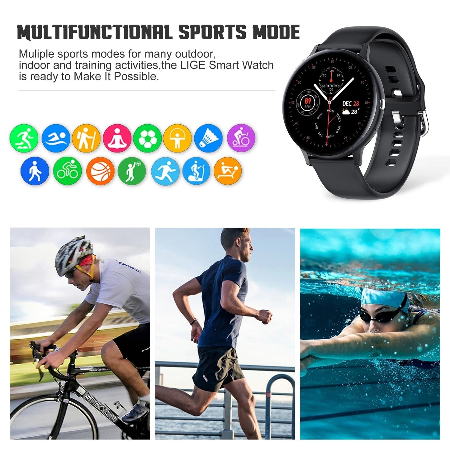 New bluetooth answer call smart watch men