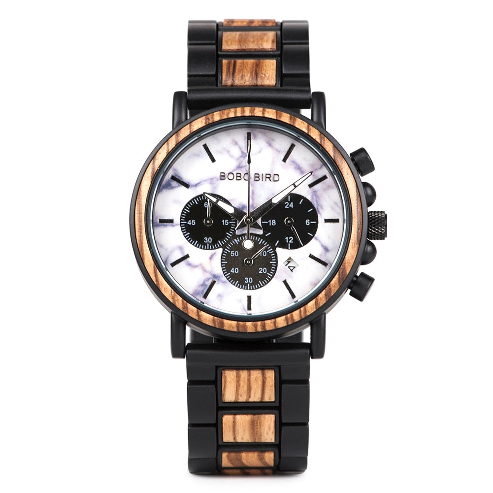 Wooden Stainless Steel Watch Men Water