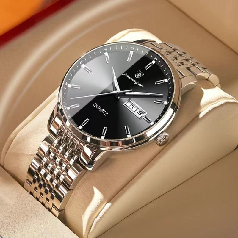 Men watch stainless steel top quailty luxury push button