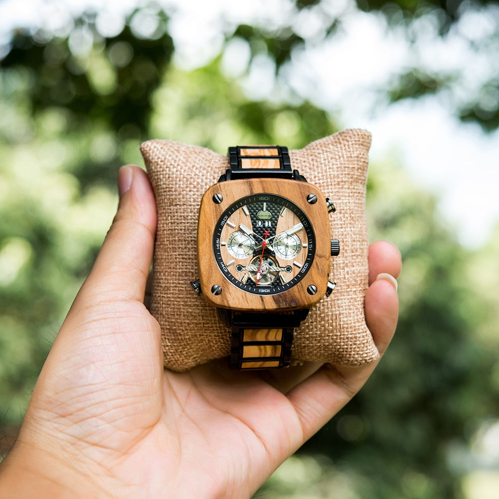 Watch Men Wooden Stainless Steel Business Sport