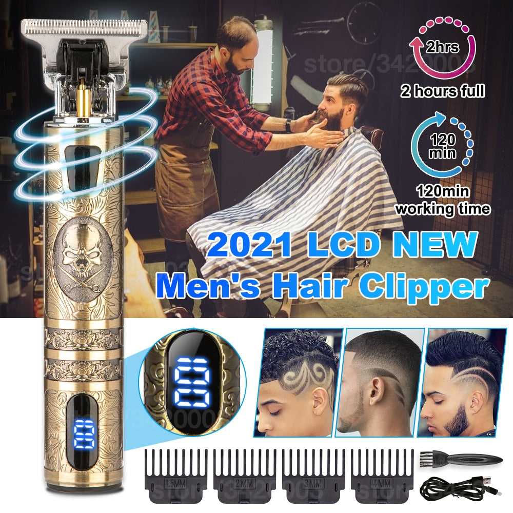 Electric Professional Hair Clipper Skeleton T9 LCD Rechargeable