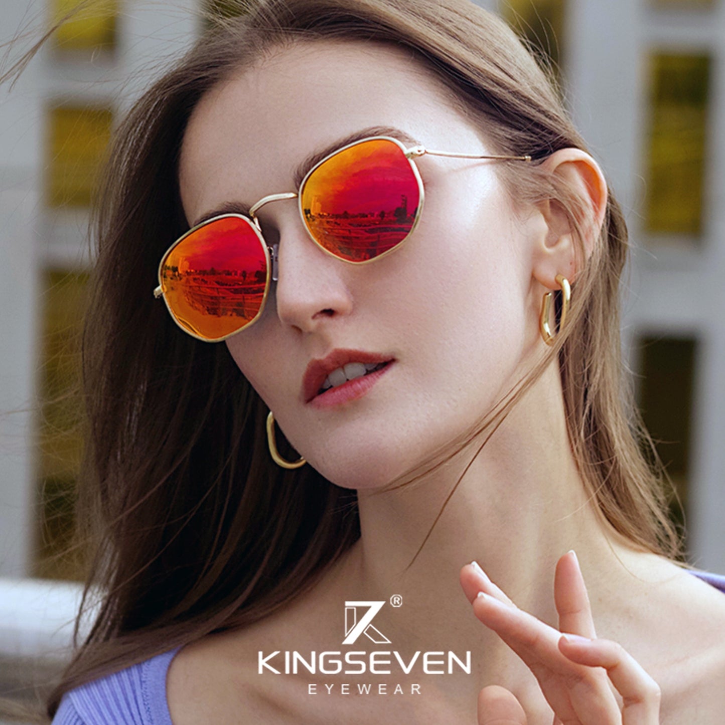Classic Reflective Sunglasses Men Hexagon Retro