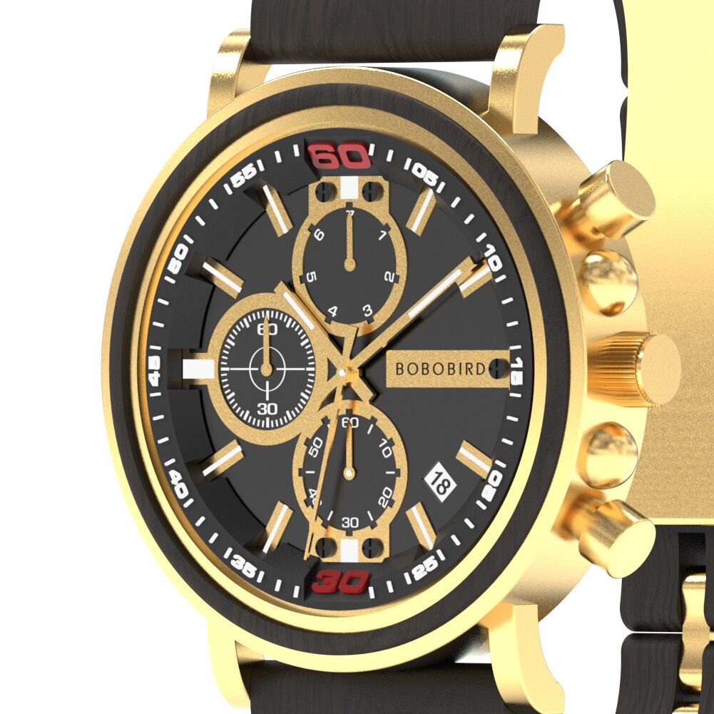 Wood Watch Men Chronograph Military
