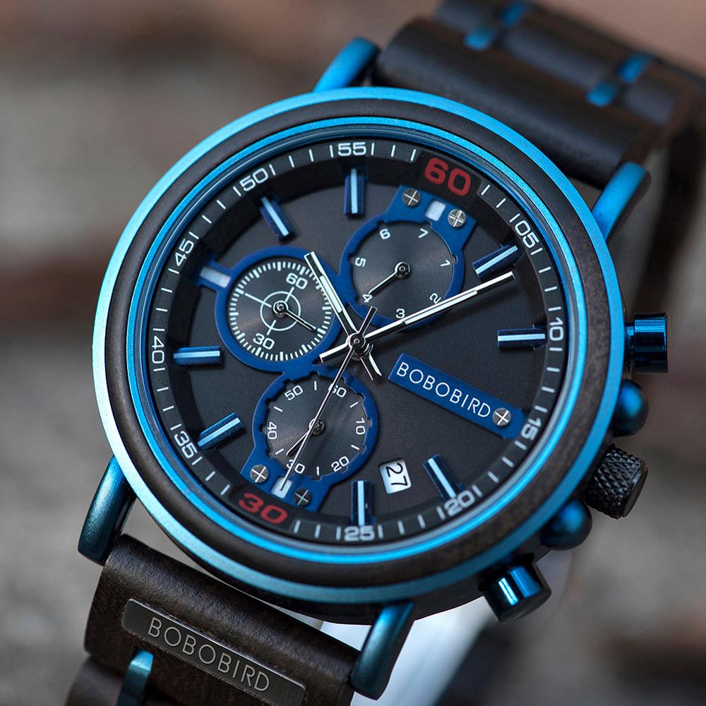 Wood Watch Men Chronograph Military