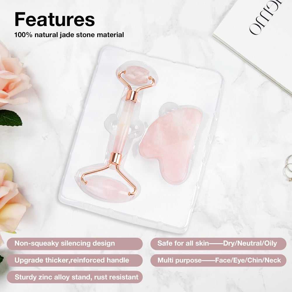 2/1pcs Gua Sha Massager for Face Rose Quartz Jade Roller Beauty
