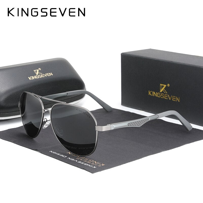 KINGSEVEN 2021 Driving Men&#39;s Polarized Sunglasses Aluminum Temples Pilot Sun Glasses For Men UV400 Anti-Glare Retro Eyewear