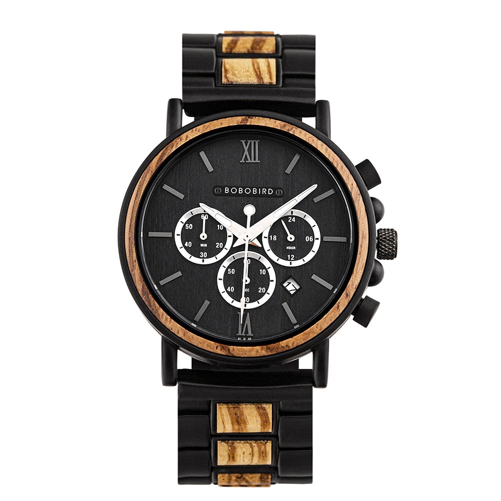 Wooden Stainless Steel Watch Men Water