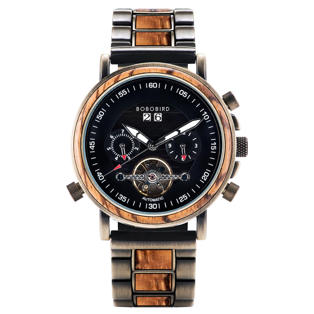 Couple Automatic Watches Wooden Stainless