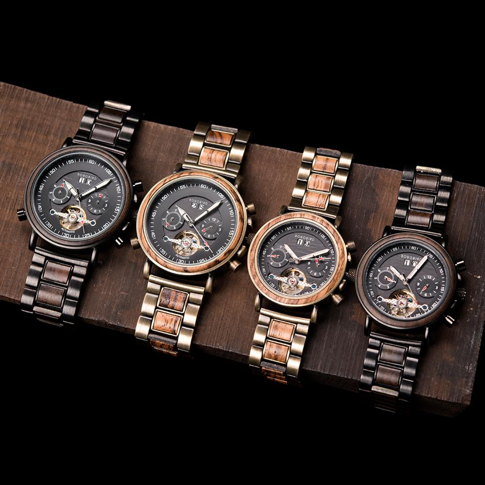 Couple Automatic Watches Wooden Stainless