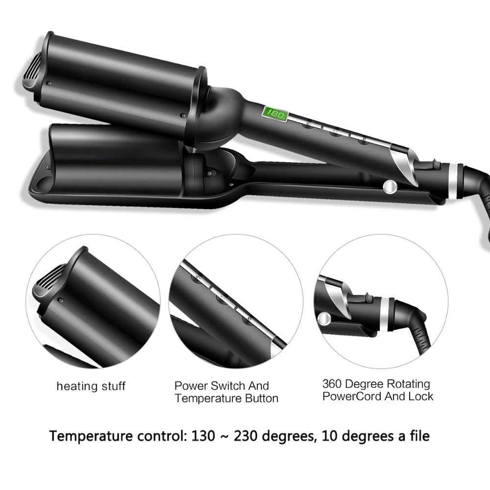 Deep Wave 32MM Hair Curling Irons Three-tube Curler Pro Hair Curling Iron For Salon &amp; Home Ceramic Curling Wand Curl Bar