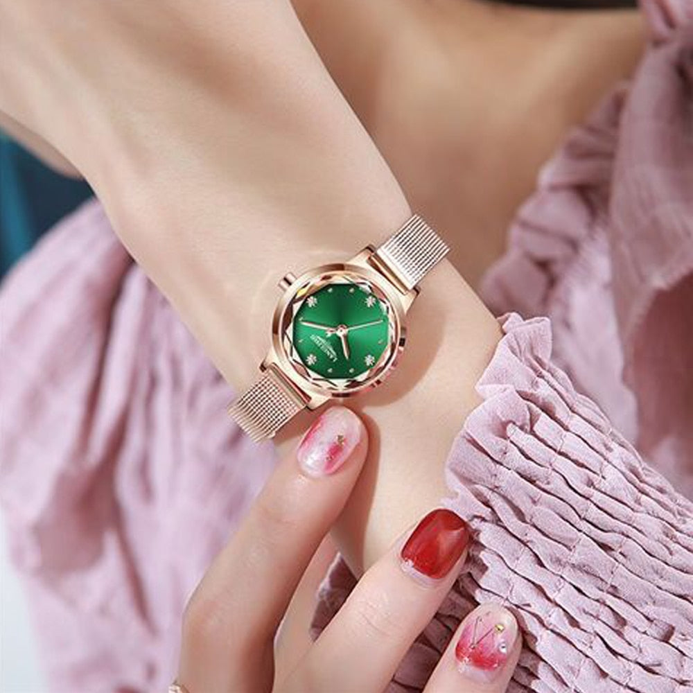Japan Quartz Movement High Quality LANGLISHI Women Stainless Steel Mesh