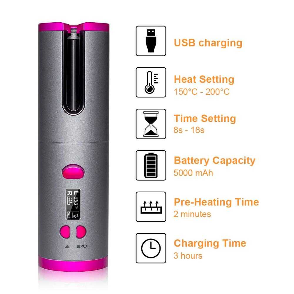 Cordless Automatic Hair Curler Portable Wireless USB Rechargeable Auto