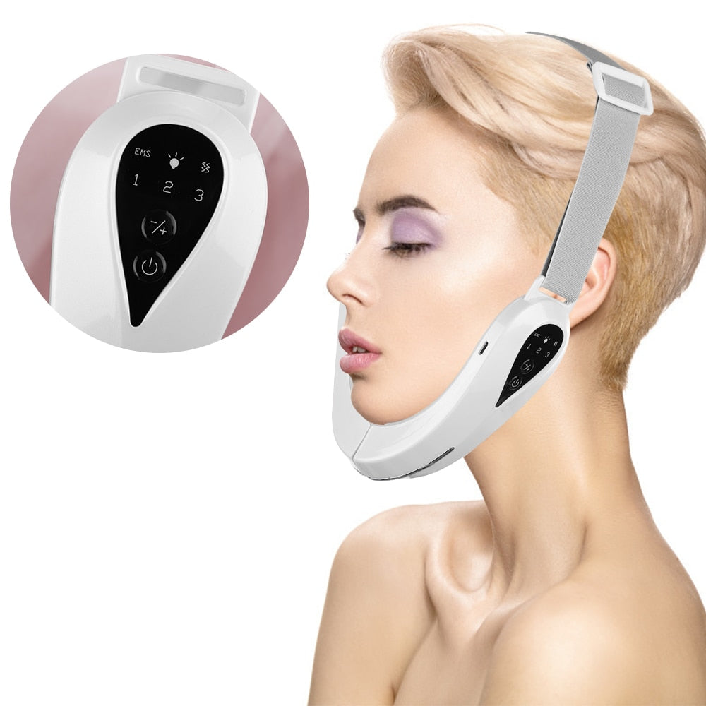 EMS Facial Massager V-Line Lift Up Belt Red Blue Light Face Slimming Vibration - TEXVIN