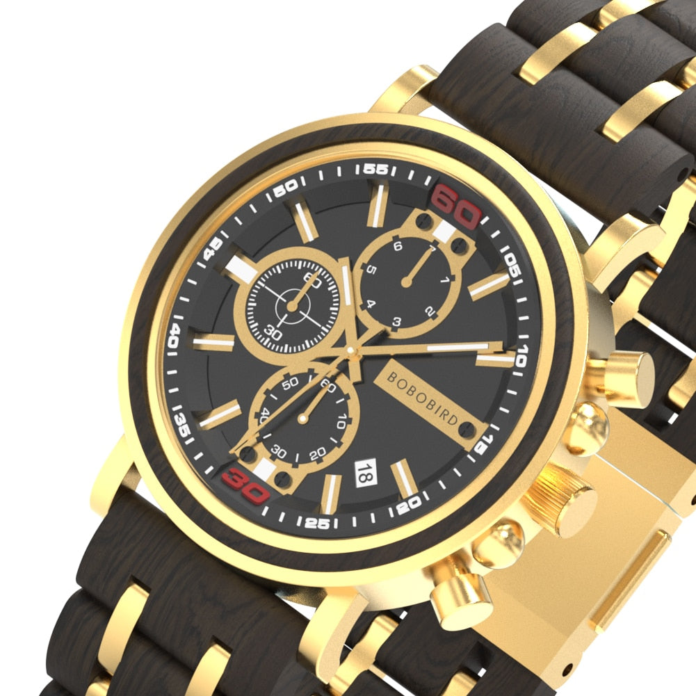 Wood Watch Men Chronograph Military