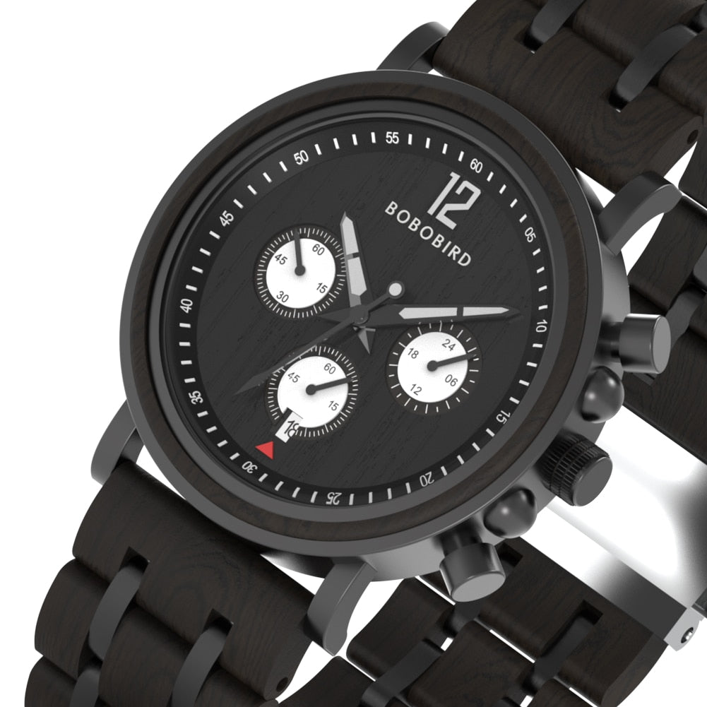 Wood Watch Men Chronograph Military