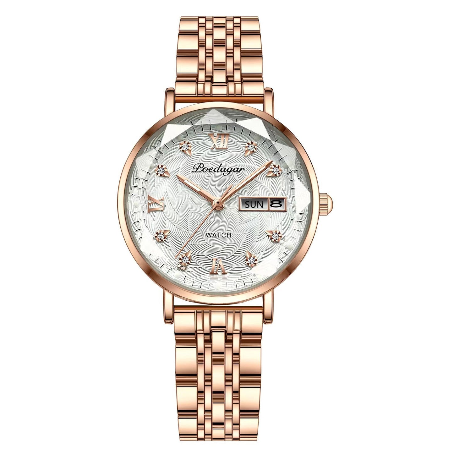 Swiss Brand Poedgagar Women Watch Stainless Steel Mesh Rose Gold