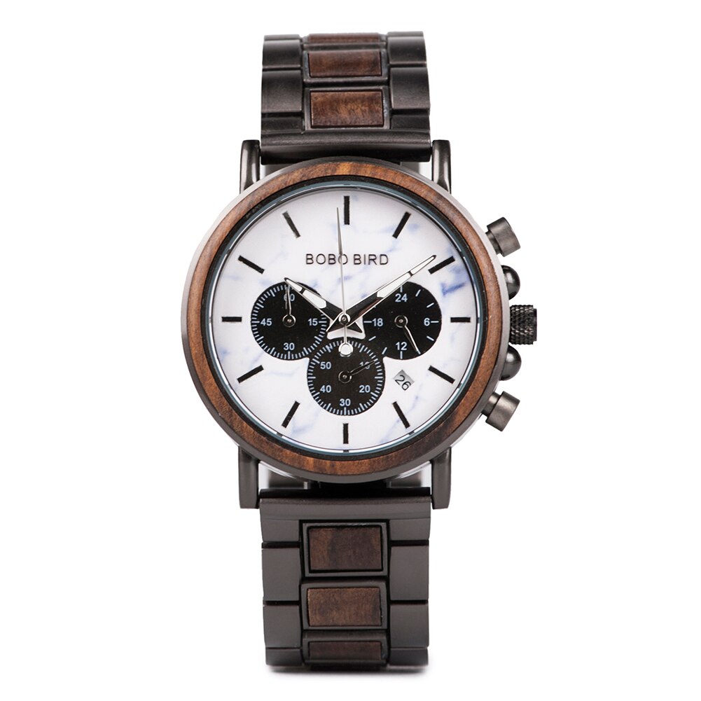 Luxury Stainless Steel Wood Watch Men