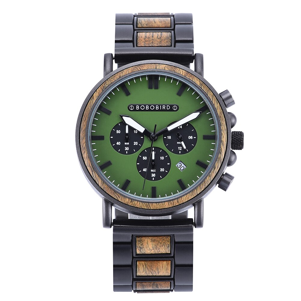 Luxury Stainless Steel Wood Watch Men