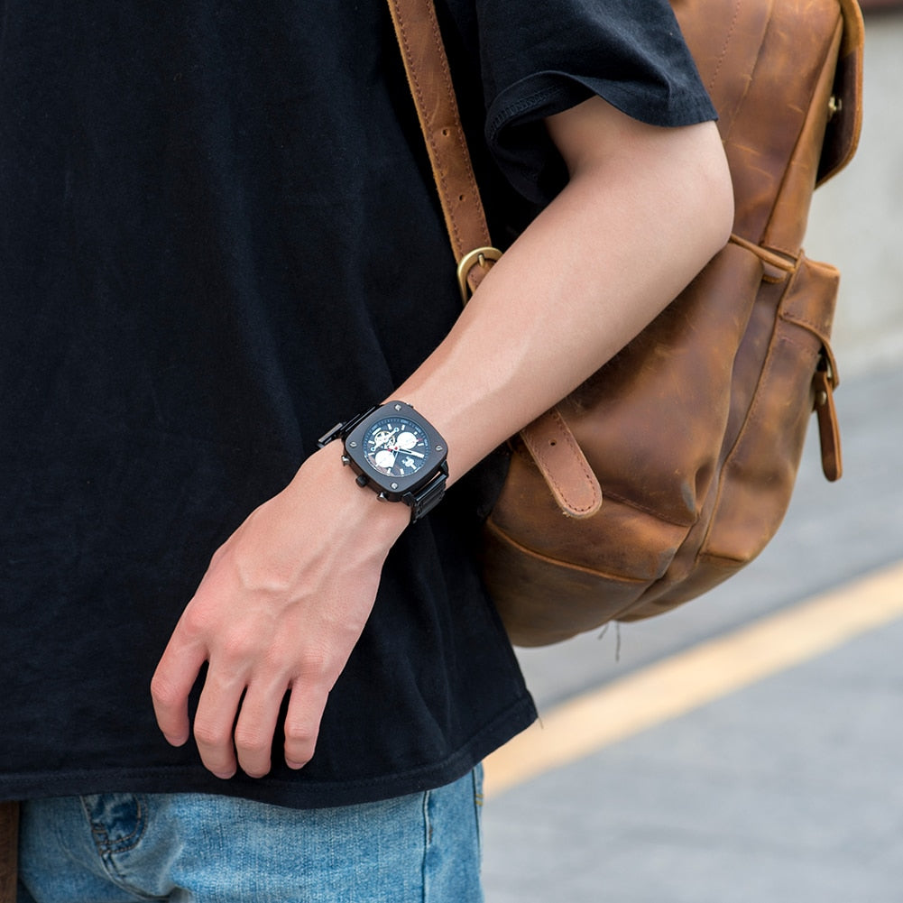 Watch Men Wooden Stainless Steel Business Sport