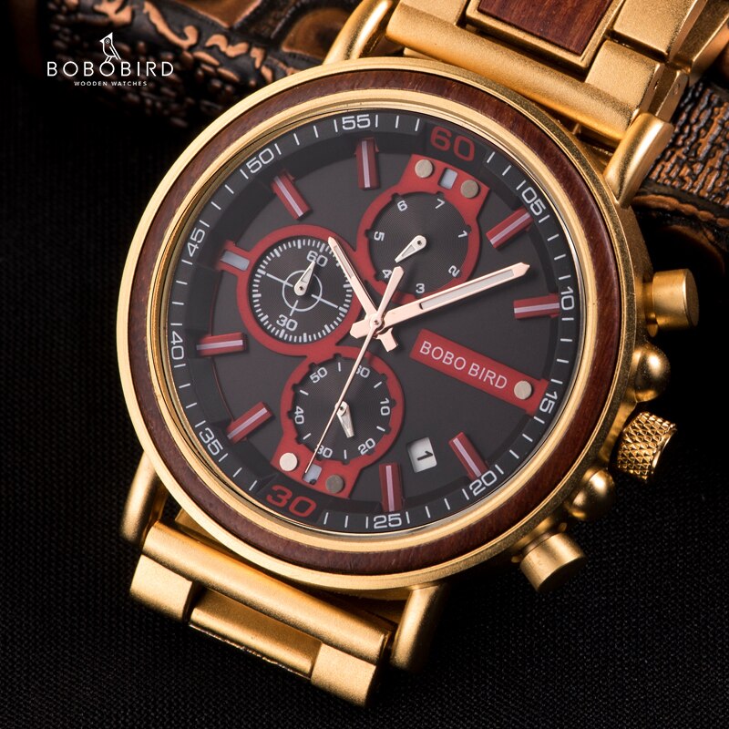 Wood Watch Men Chronograph Military