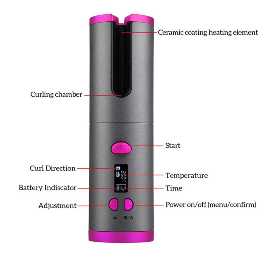 Cordless Automatic Hair Curler Portable Wireless USB Rechargeable Auto