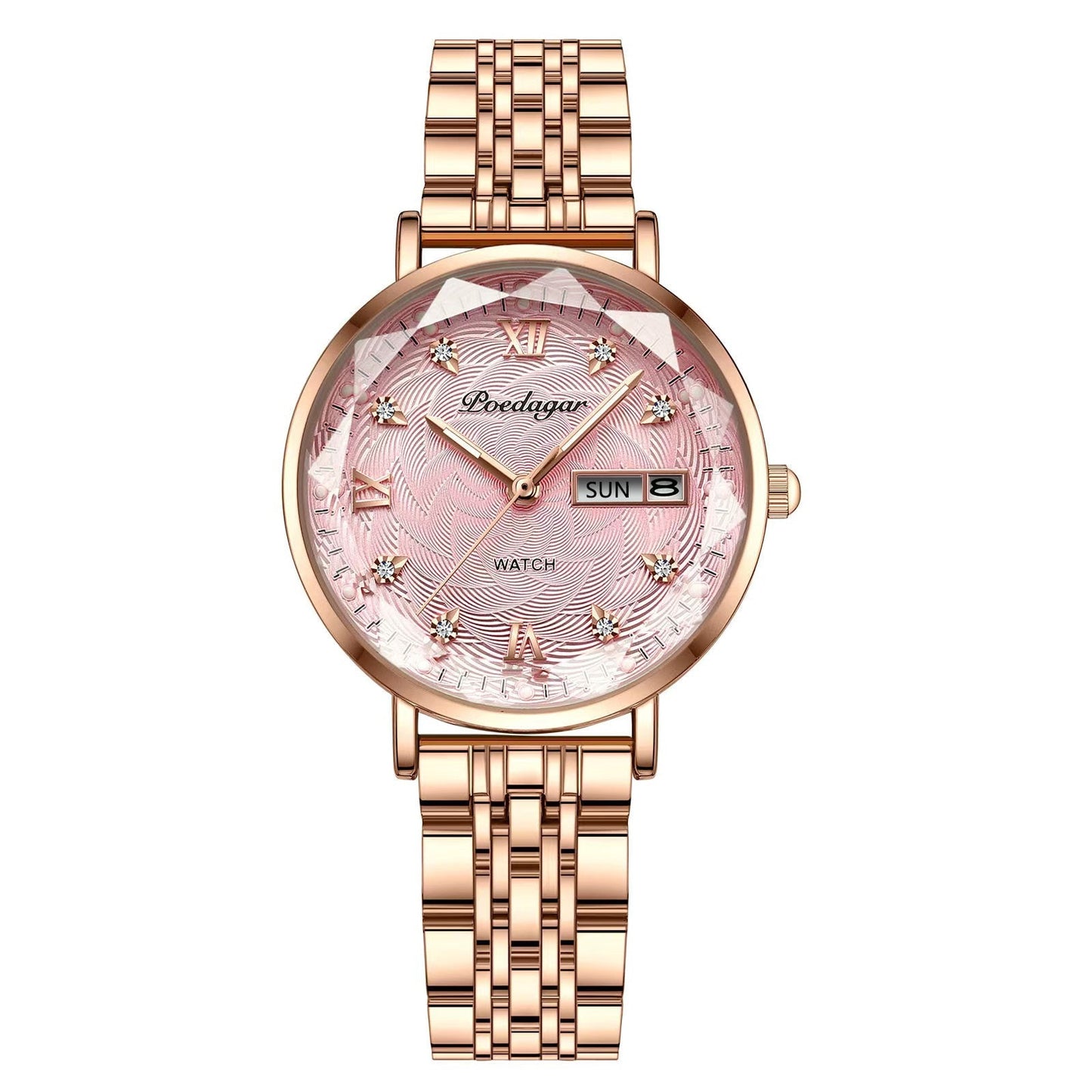 Swiss Brand Poedgagar Women Watch Stainless Steel Mesh Rose Gold