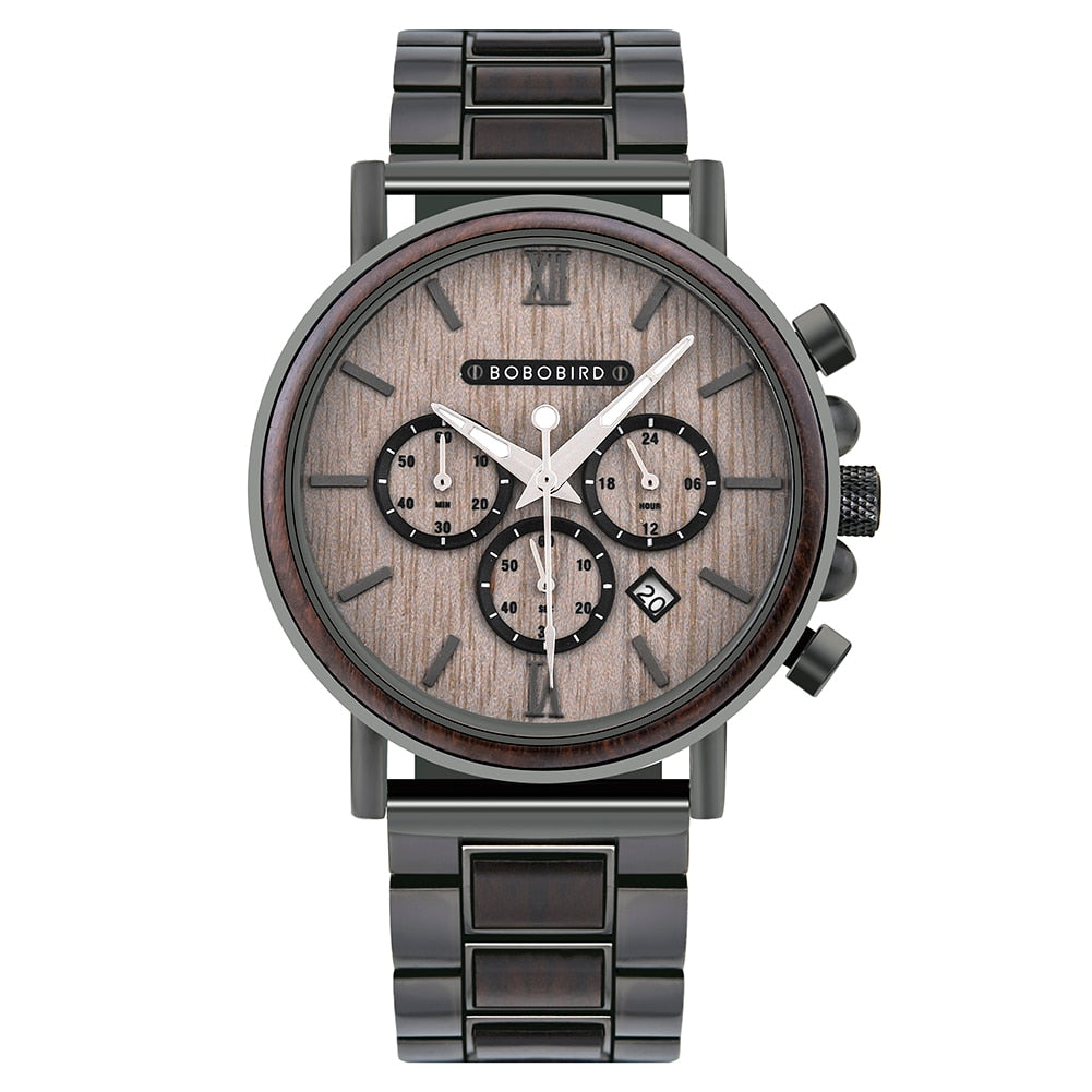 Wooden Stainless Steel Watch Men Water