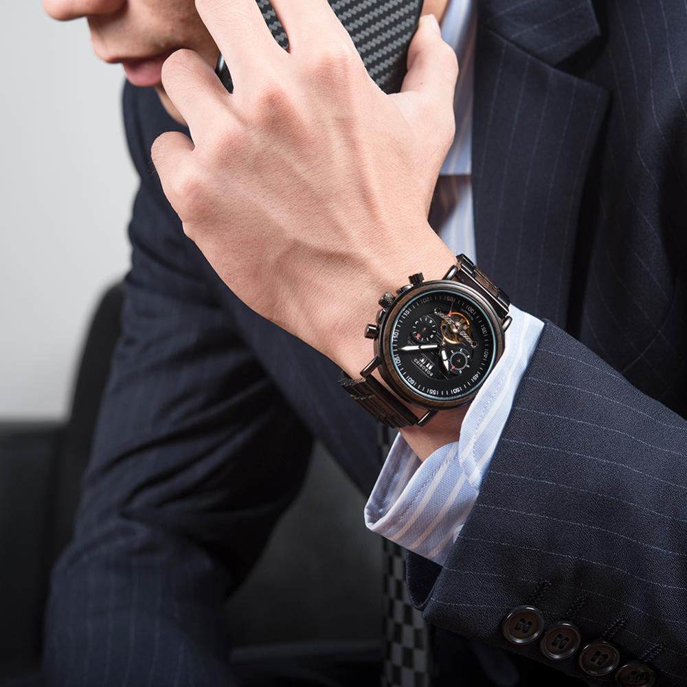 Couple Automatic Watches Wooden Stainless