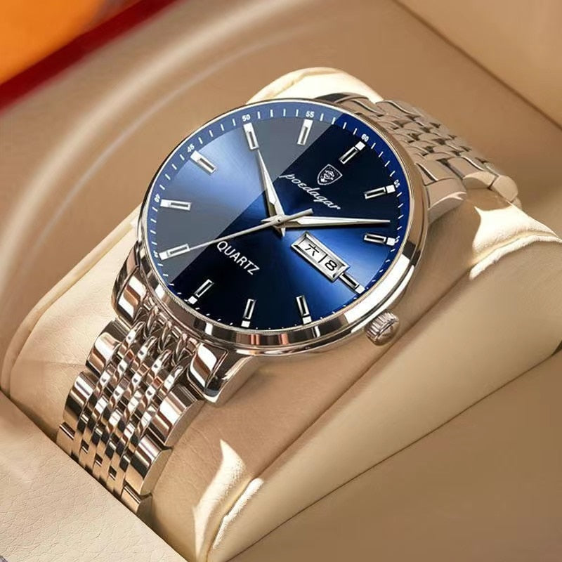Men watch stainless steel top quailty luxury push button