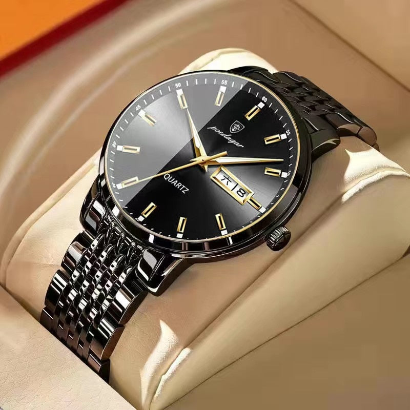 Men watch stainless steel top quailty luxury push button