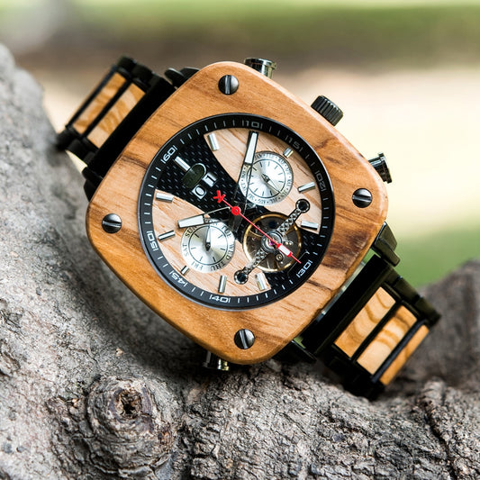 Watch Men Wooden Stainless Steel Business Sport