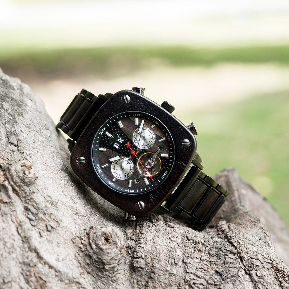 Watch Men Wooden Stainless Steel Business Sport