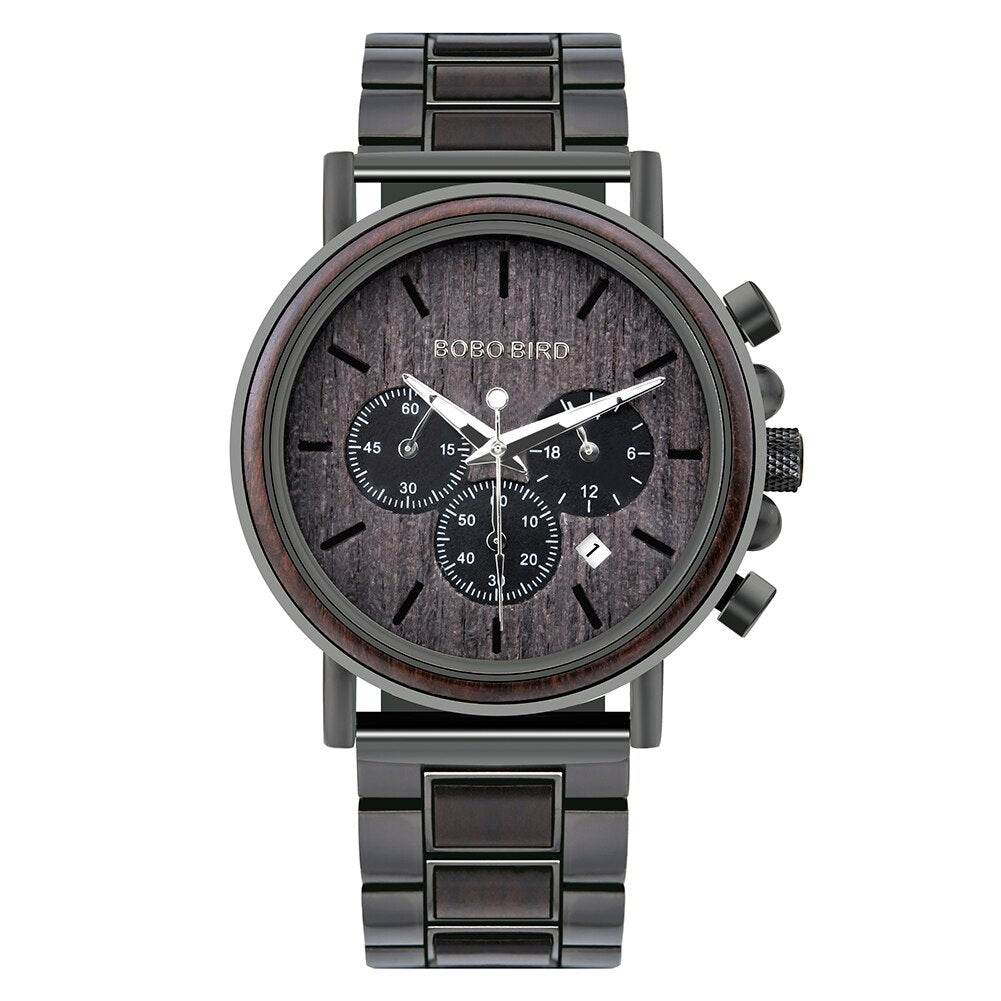 Luxury Stainless Steel Wood Watch Men