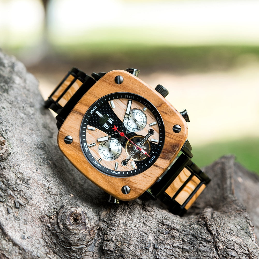 Watch Men Wooden Stainless Steel Business Sport