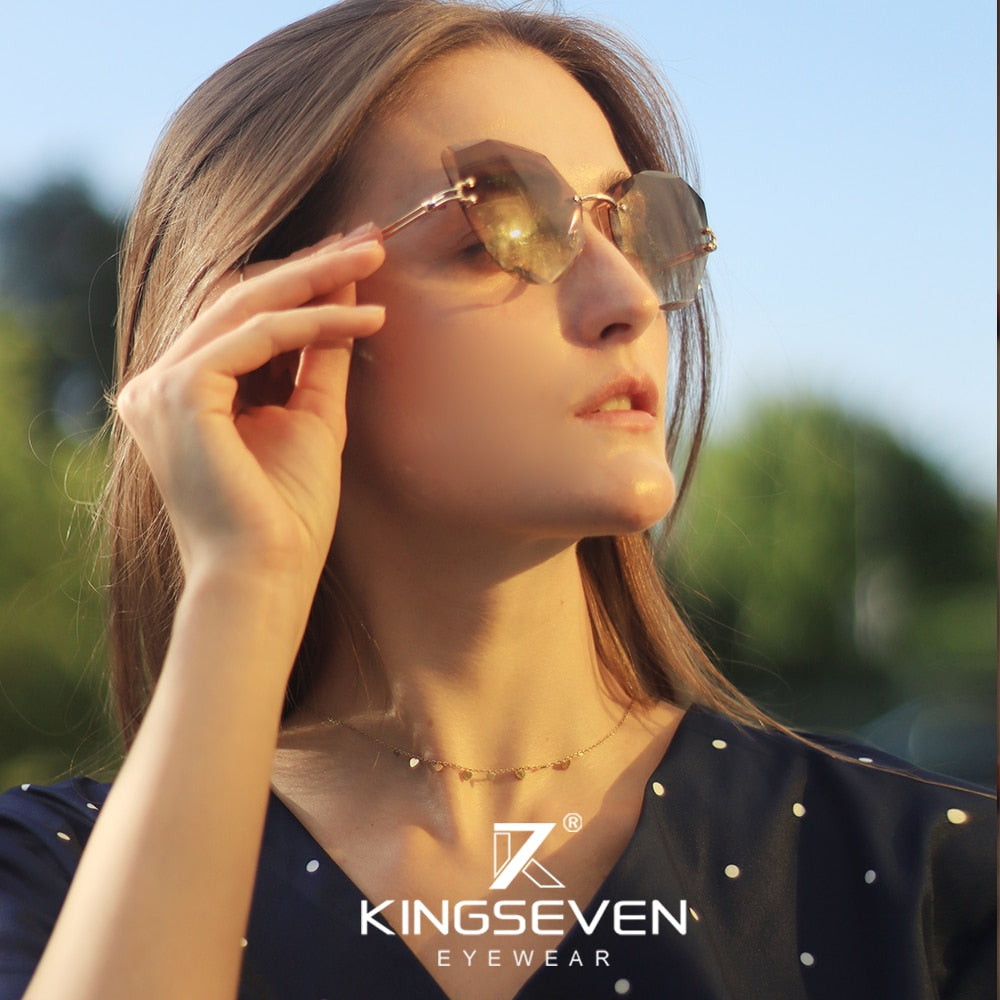 Design Vintage Rimless Cat Sunglasses Women Men Retro