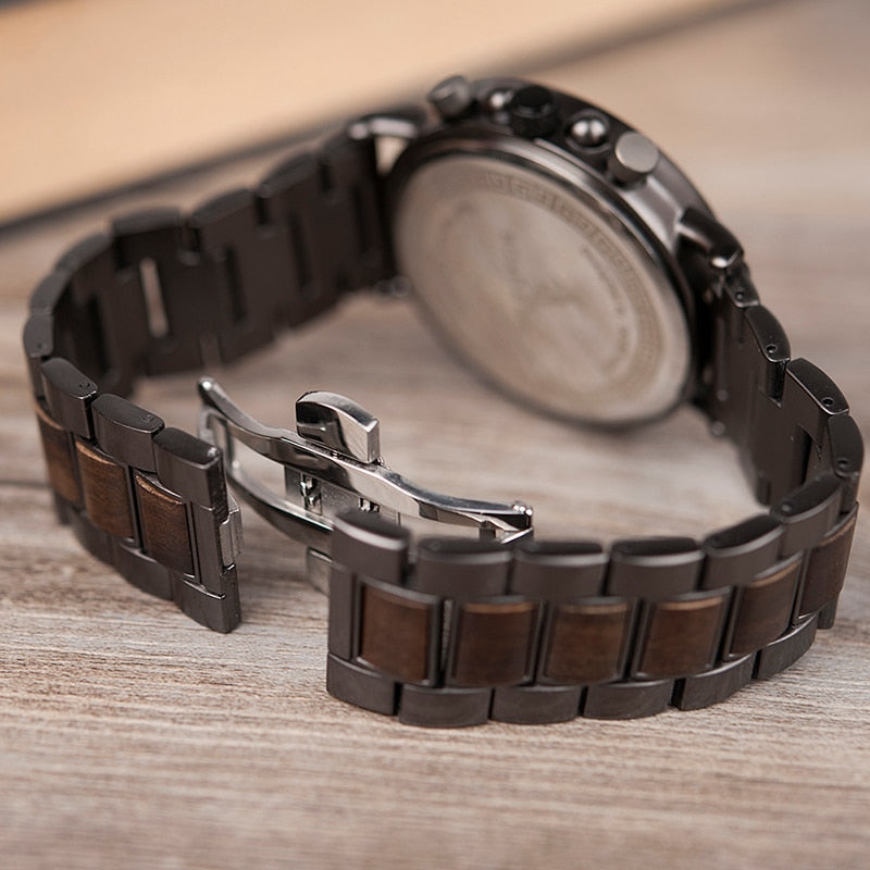 Wooden Stainless Steel Watch Men Water