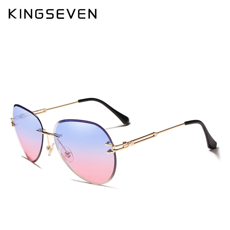 Women Rimless Pilot Sunglasses Blue Gradient Lens UV400 Protection