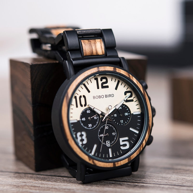 Wooden Stainless Steel Watch Men Water