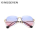 Women Rimless Pilot Sunglasses Blue Gradient Lens UV400 Protection