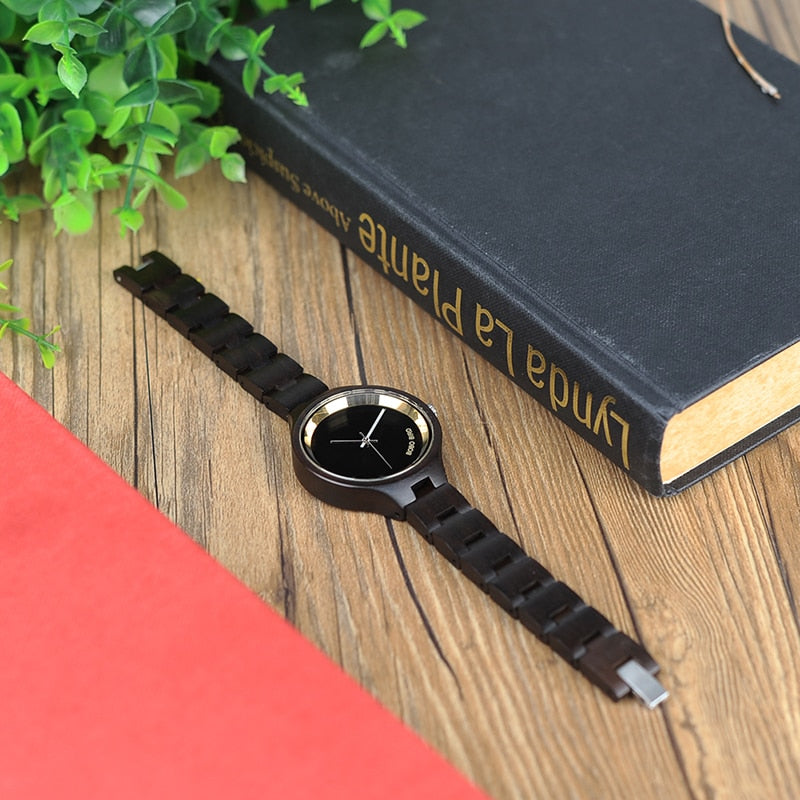 Wood Women Watch Wooden Band Exquisite Quartz