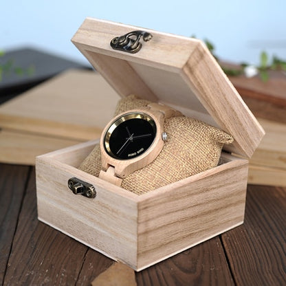 Wood Women Watch Wooden Band Exquisite Quartz