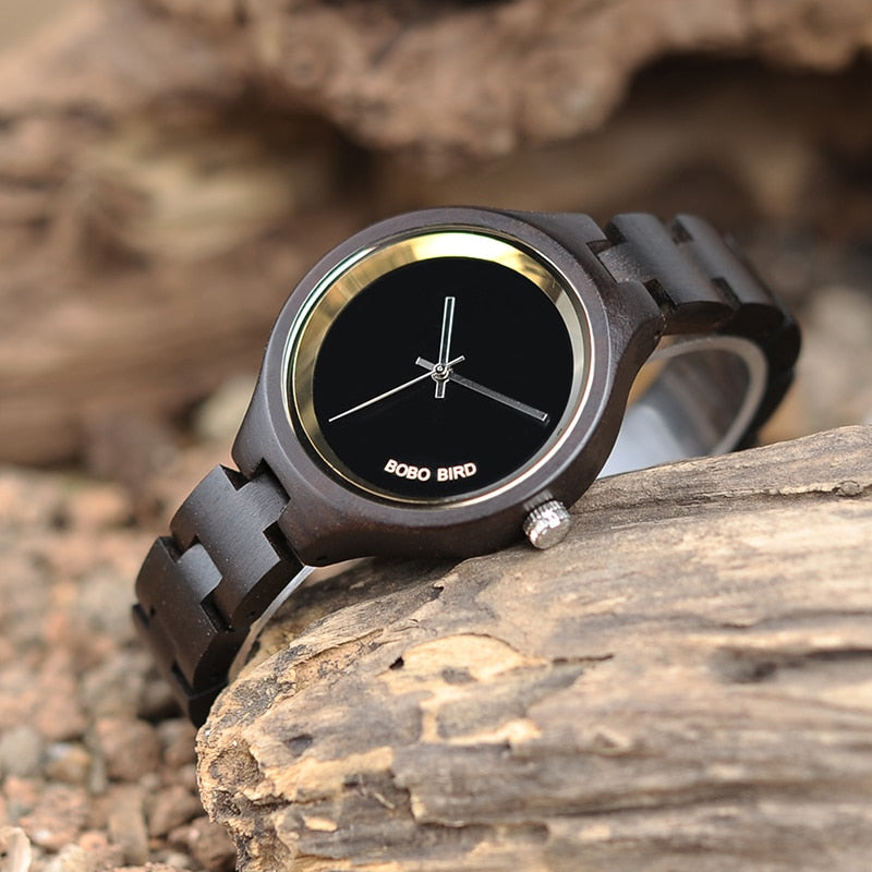 Wood Women Watch Wooden Band Exquisite Quartz
