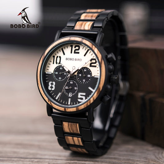 Wooden Stainless Steel Watch Men Water