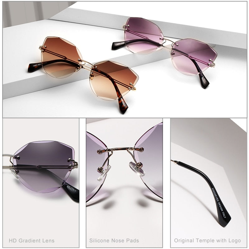 Design Vintage Rimless Cat Sunglasses Women Men Retro