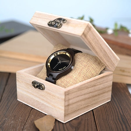 Wood Women Watch Wooden Band Exquisite Quartz