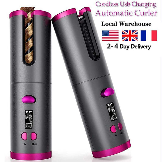 Cordless Automatic Hair Curler Portable Wireless USB Rechargeable Auto
