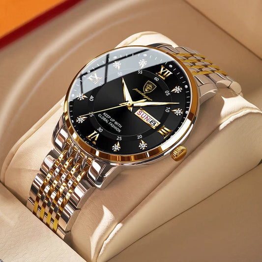 Men watch stainless steel top quailty luxury push button