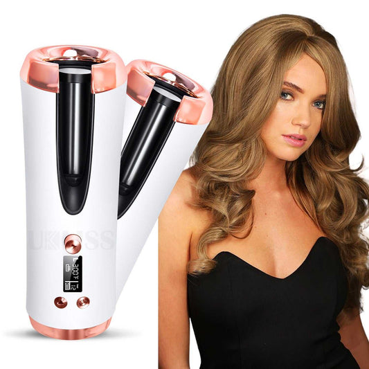 Cordless Automatic Rotating Hair Curler Ceramic Curling Iron LED Display