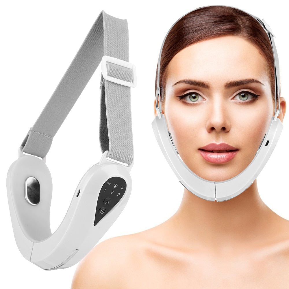 EMS Facial Massager V-Line Lift Up Belt Red Blue Light Face Slimming Vibration - TEXVIN